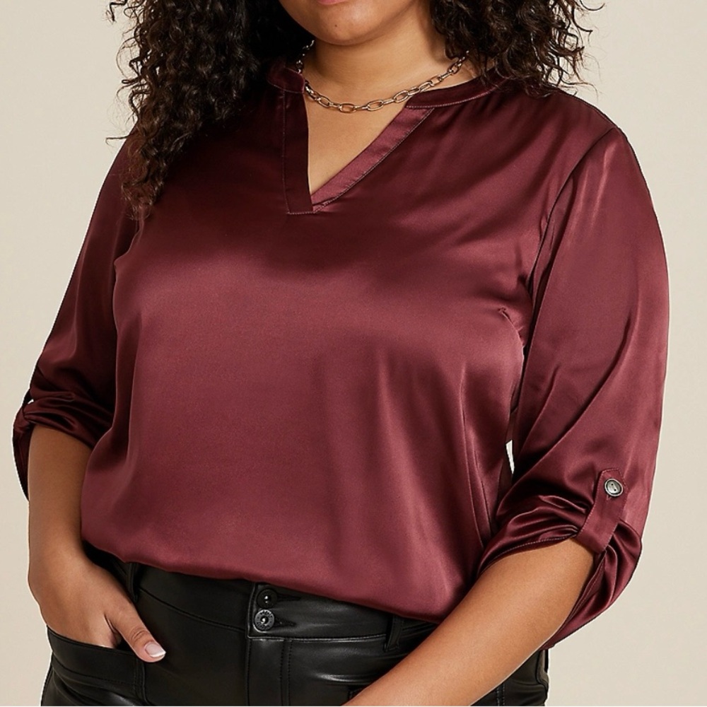 Elegant Burgundy Satin Blouse